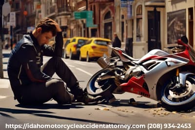 Image of Motorcycle crash victim with text Idaho Motorcycle Rear End Accident Attorney