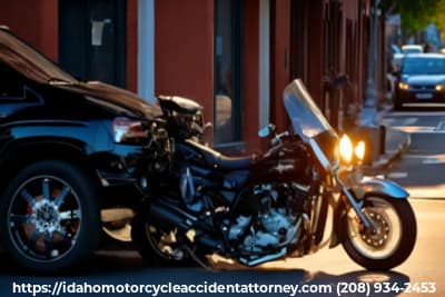 Image showing a motorcycle rear end with text Idaho Motorcycle Rear End Accident Attorney